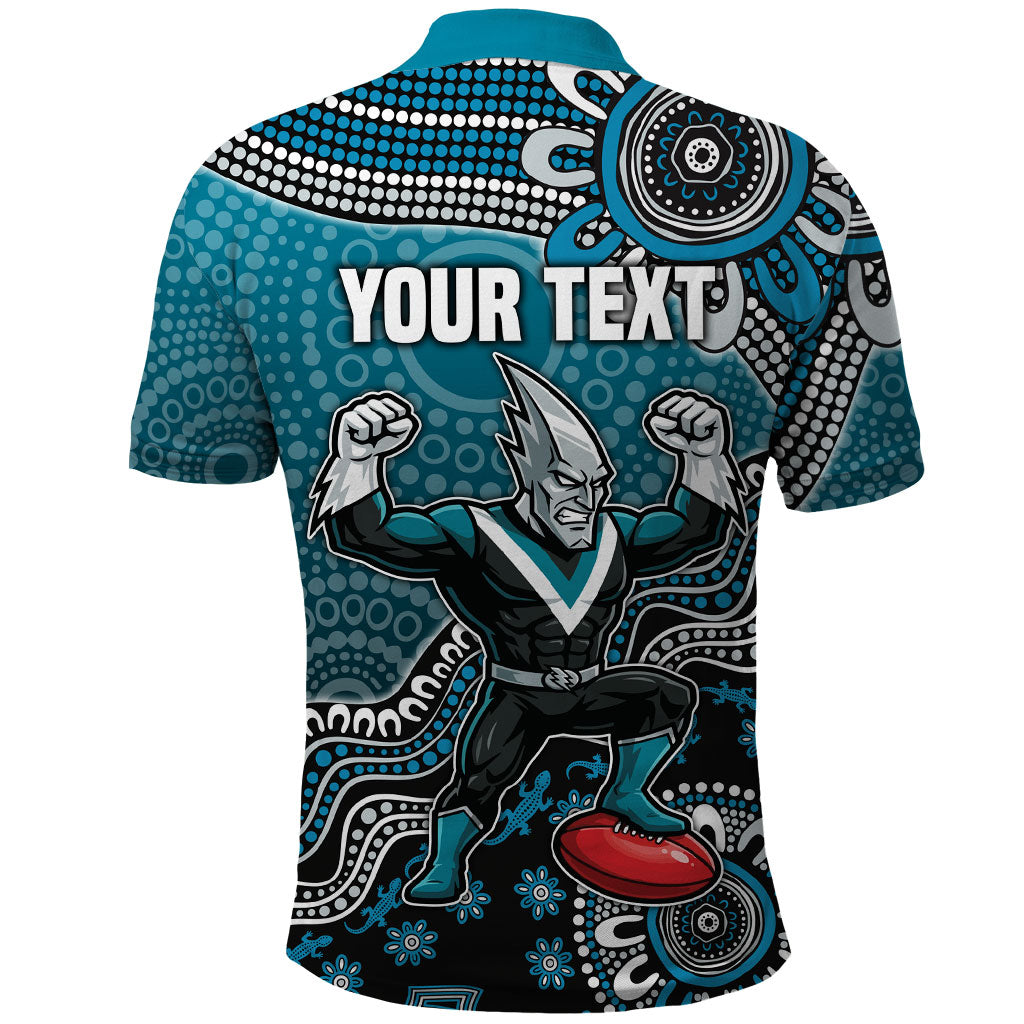 Personalized Port Adelaide Power Mascot Polo Shirt Aboriginal Dot Art Style Vibrant Indigenous Pattern Design