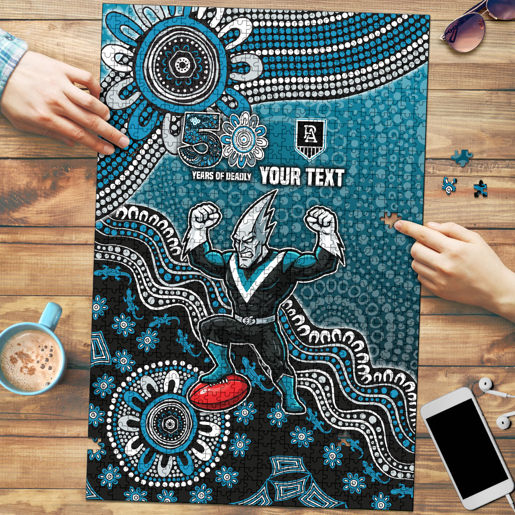 Personalized Port Adelaide Power Mascot Puzzle Aboriginal Dot Art Style Vibrant Indigenous Pattern Design