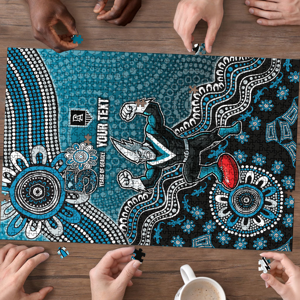 Personalized Port Adelaide Power Mascot Puzzle Aboriginal Dot Art Style Vibrant Indigenous Pattern Design