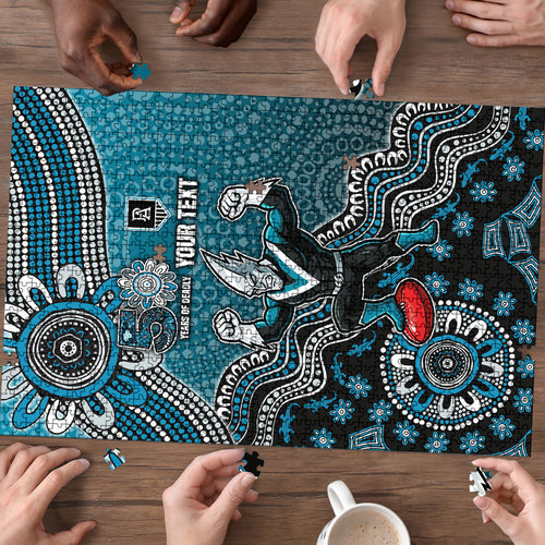 Personalized Port Adelaide Power Mascot Puzzle Aboriginal Dot Art Style Vibrant Indigenous Pattern Design