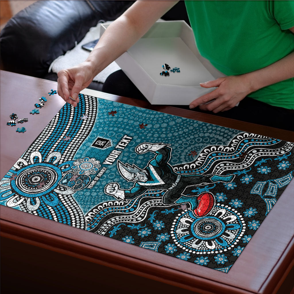 Personalized Port Adelaide Power Mascot Puzzle Aboriginal Dot Art Style Vibrant Indigenous Pattern Design