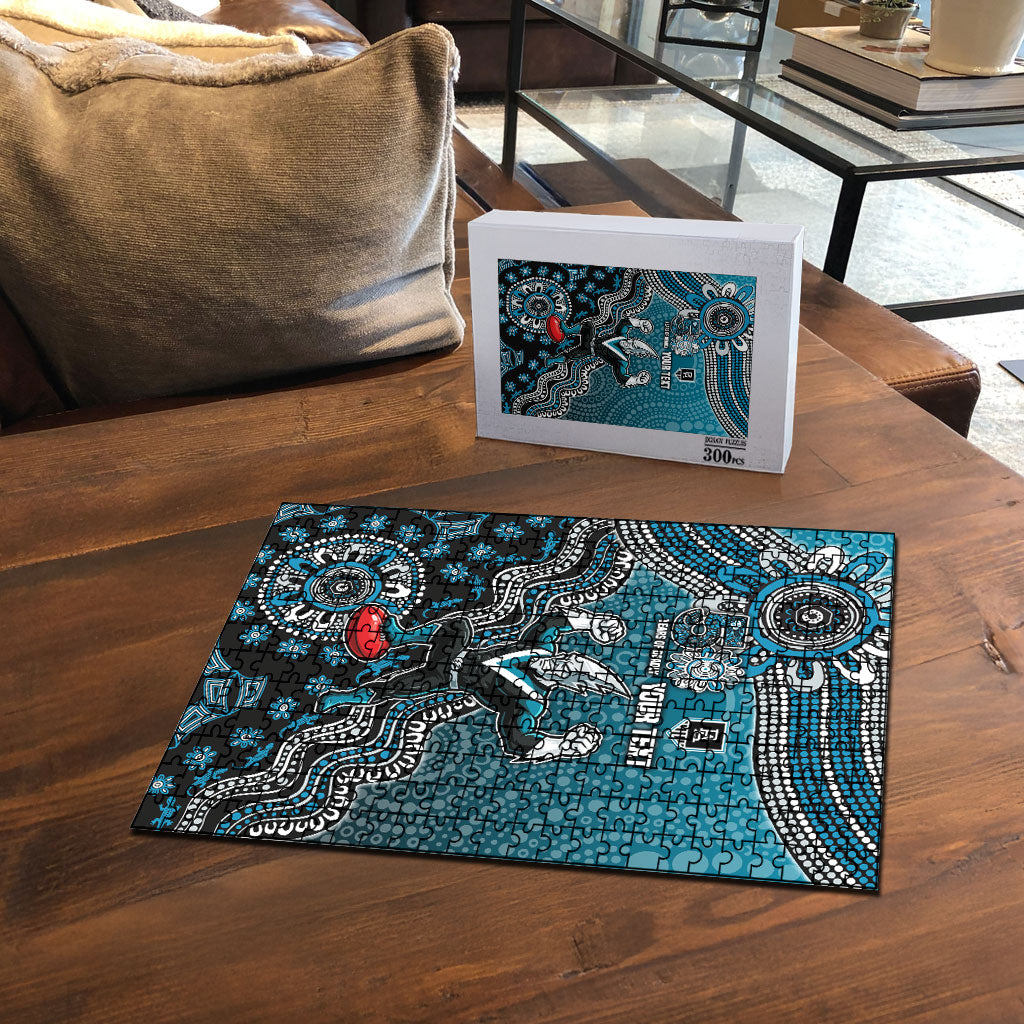 Personalized Port Adelaide Power Mascot Puzzle Aboriginal Dot Art Style Vibrant Indigenous Pattern Design