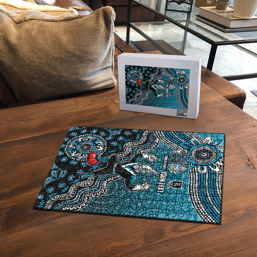 Personalized Port Adelaide Power Mascot Puzzle Aboriginal Dot Art Style Vibrant Indigenous Pattern Design