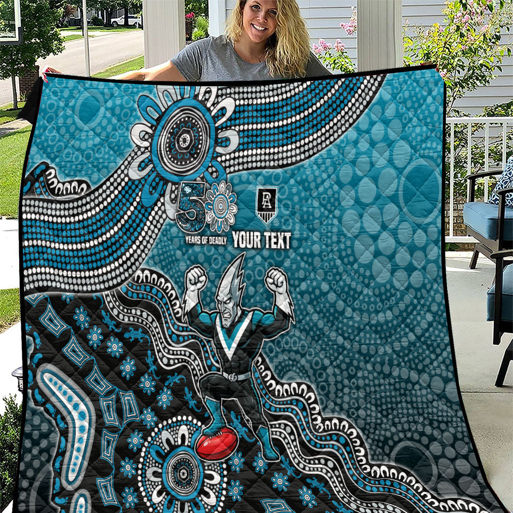 Personalized Port Adelaide Power Mascot Quilt Aboriginal Dot Art Style Vibrant Indigenous Pattern Design