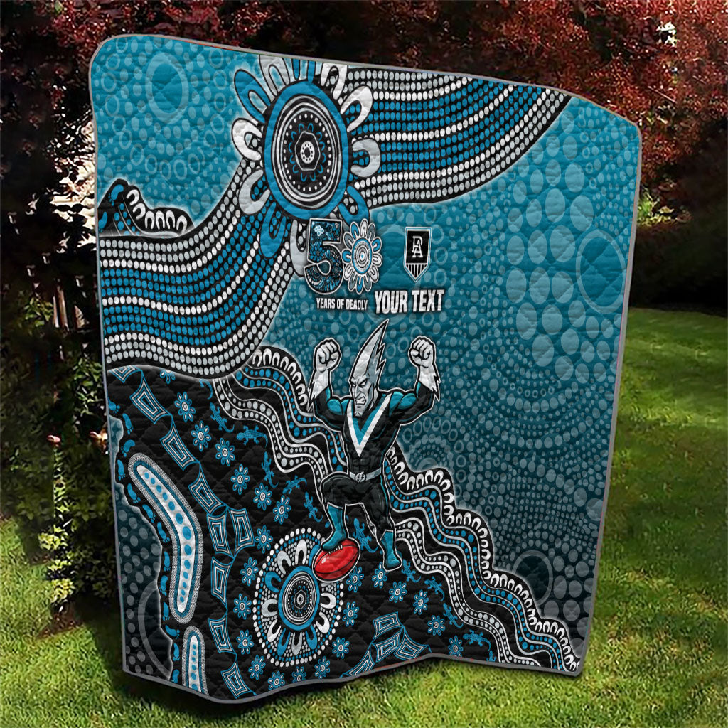 Personalized Port Adelaide Power Mascot Quilt Aboriginal Dot Art Style Vibrant Indigenous Pattern Design