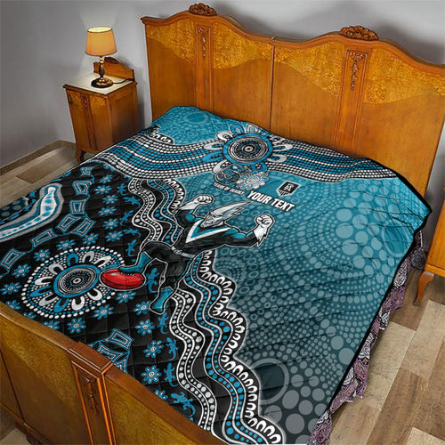 Personalized Port Adelaide Power Mascot Quilt Aboriginal Dot Art Style Vibrant Indigenous Pattern Design