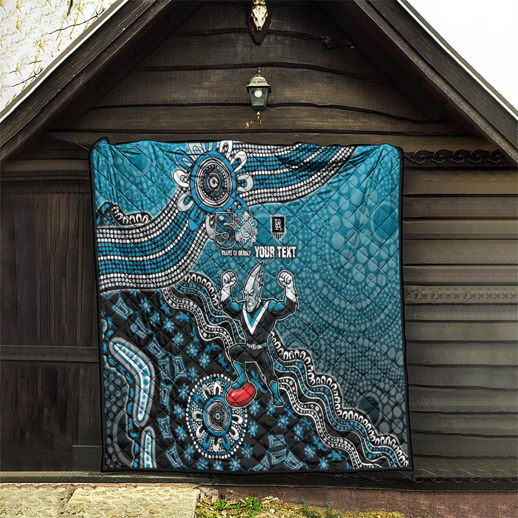 Personalized Port Adelaide Power Mascot Quilt Aboriginal Dot Art Style Vibrant Indigenous Pattern Design