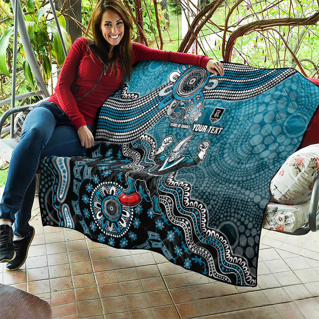 Personalized Port Adelaide Power Mascot Quilt Aboriginal Dot Art Style Vibrant Indigenous Pattern Design