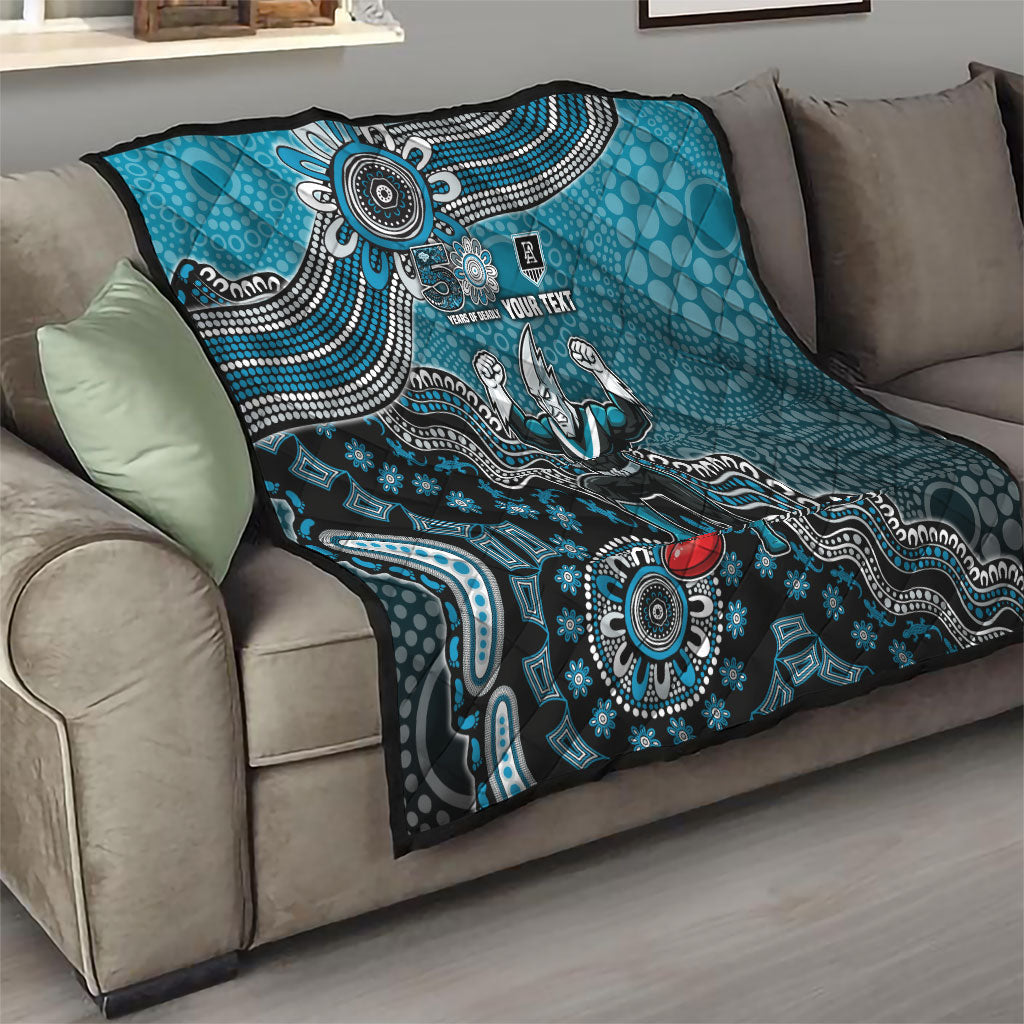 Personalized Port Adelaide Power Mascot Quilt Aboriginal Dot Art Style Vibrant Indigenous Pattern Design