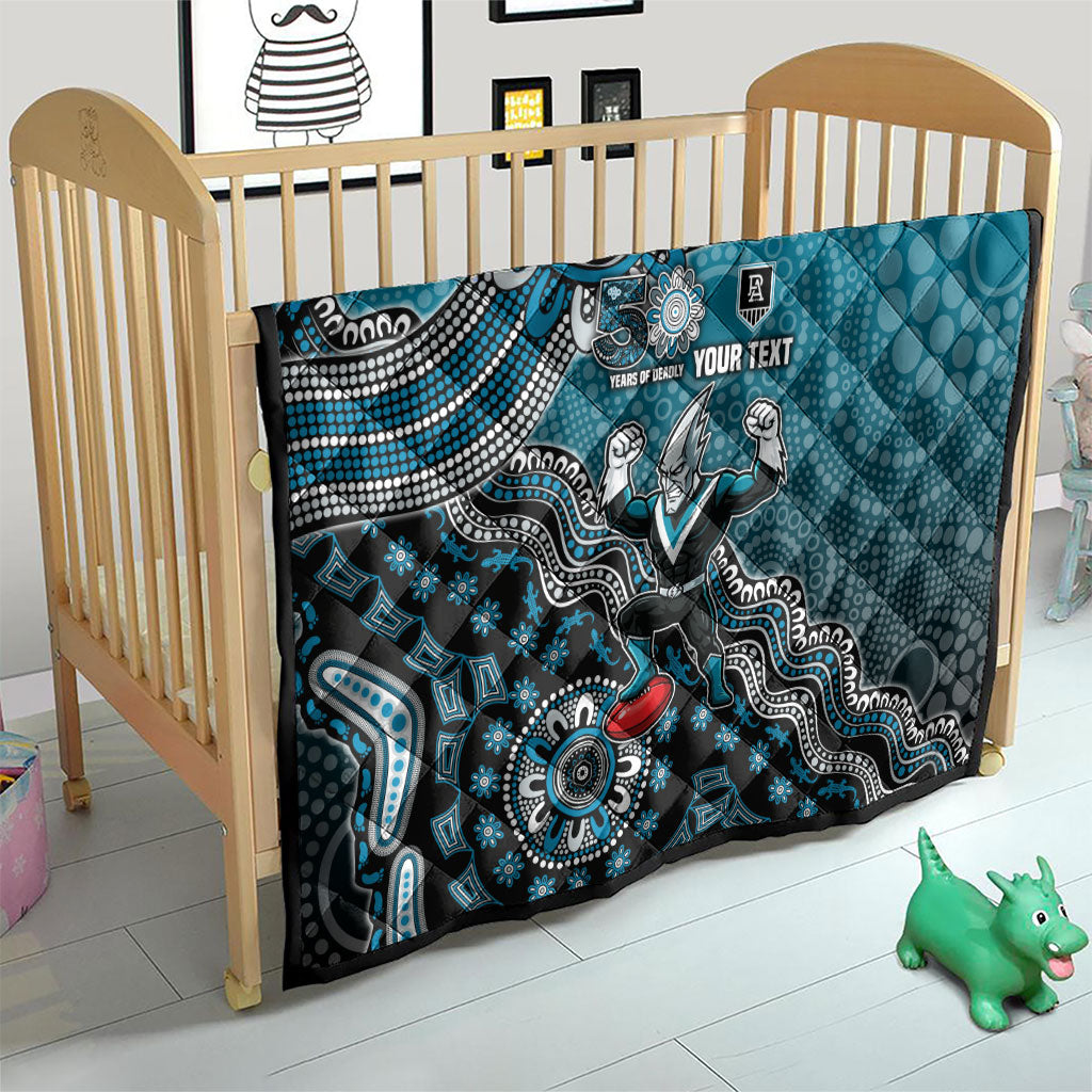 Personalized Port Adelaide Power Mascot Quilt Aboriginal Dot Art Style Vibrant Indigenous Pattern Design