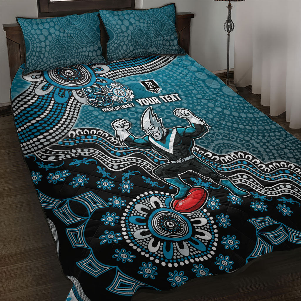Personalized Port Adelaide Power Mascot Quilt Bed Set Aboriginal Dot Art Style Vibrant Indigenous Pattern Design