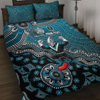 Personalized Port Adelaide Power Mascot Quilt Bed Set Aboriginal Dot Art Style Vibrant Indigenous Pattern Design