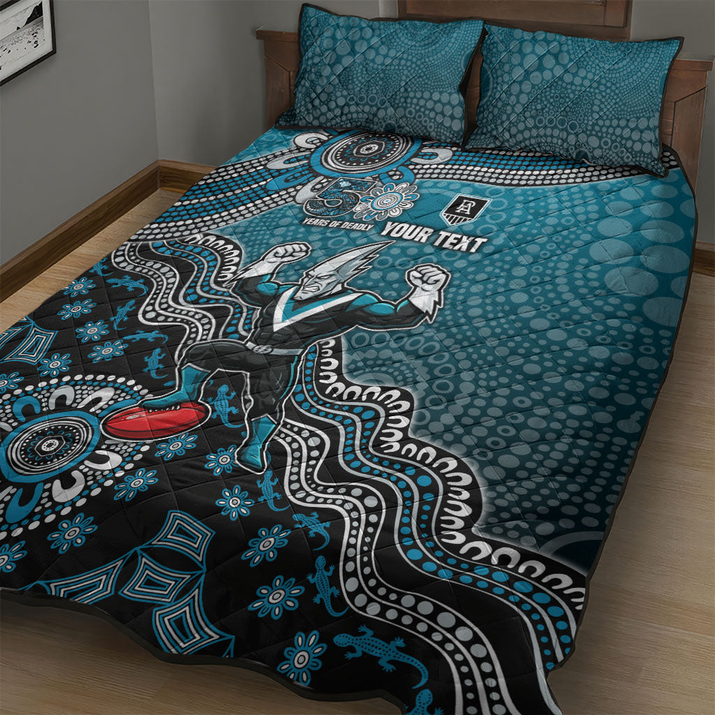 Personalized Port Adelaide Power Mascot Quilt Bed Set Aboriginal Dot Art Style Vibrant Indigenous Pattern Design