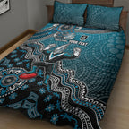 Personalized Port Adelaide Power Mascot Quilt Bed Set Aboriginal Dot Art Style Vibrant Indigenous Pattern Design