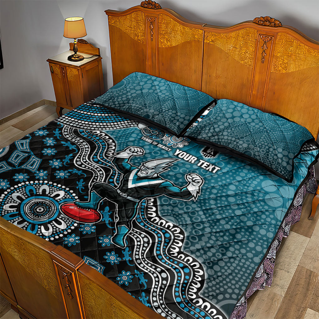 Personalized Port Adelaide Power Mascot Quilt Bed Set Aboriginal Dot Art Style Vibrant Indigenous Pattern Design