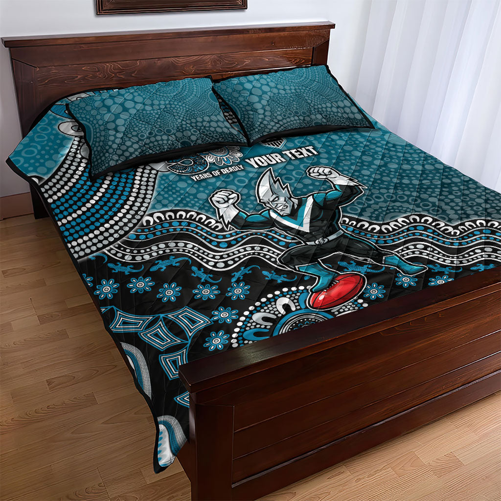 Personalized Port Adelaide Power Mascot Quilt Bed Set Aboriginal Dot Art Style Vibrant Indigenous Pattern Design
