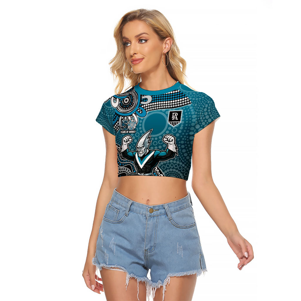 Personalized Port Adelaide Power Mascot Raglan Cropped T Shirt Aboriginal Dot Art Style Vibrant Indigenous Pattern Design