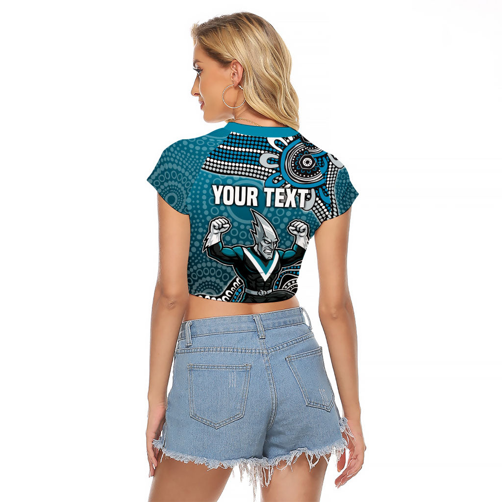 Personalized Port Adelaide Power Mascot Raglan Cropped T Shirt Aboriginal Dot Art Style Vibrant Indigenous Pattern Design