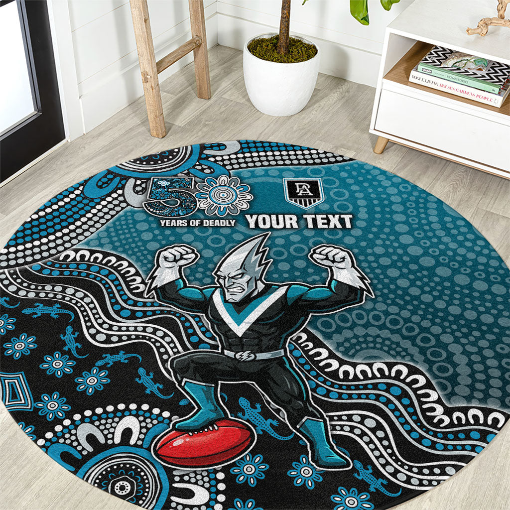 Personalized Port Adelaide Power Mascot Round Carpet Aboriginal Dot Art Style Vibrant Indigenous Pattern Design