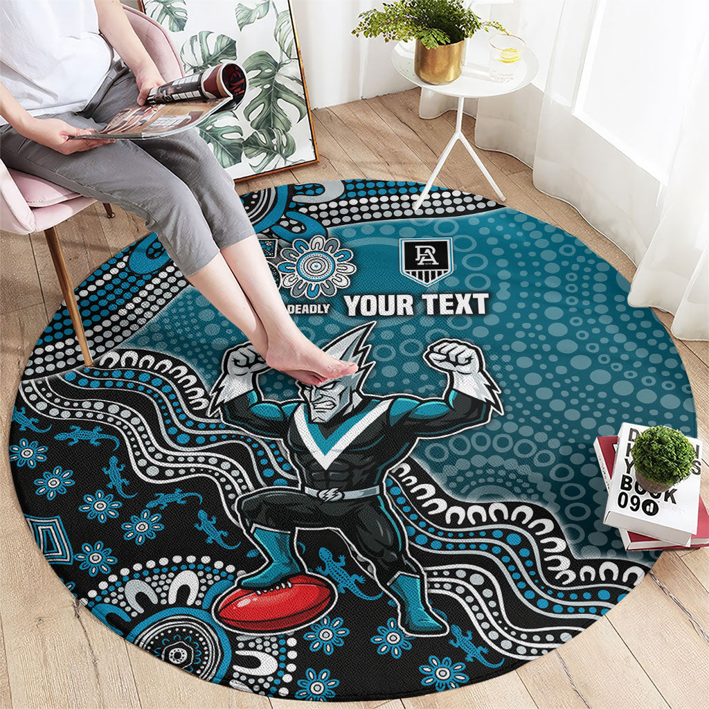 Personalized Port Adelaide Power Mascot Round Carpet Aboriginal Dot Art Style Vibrant Indigenous Pattern Design