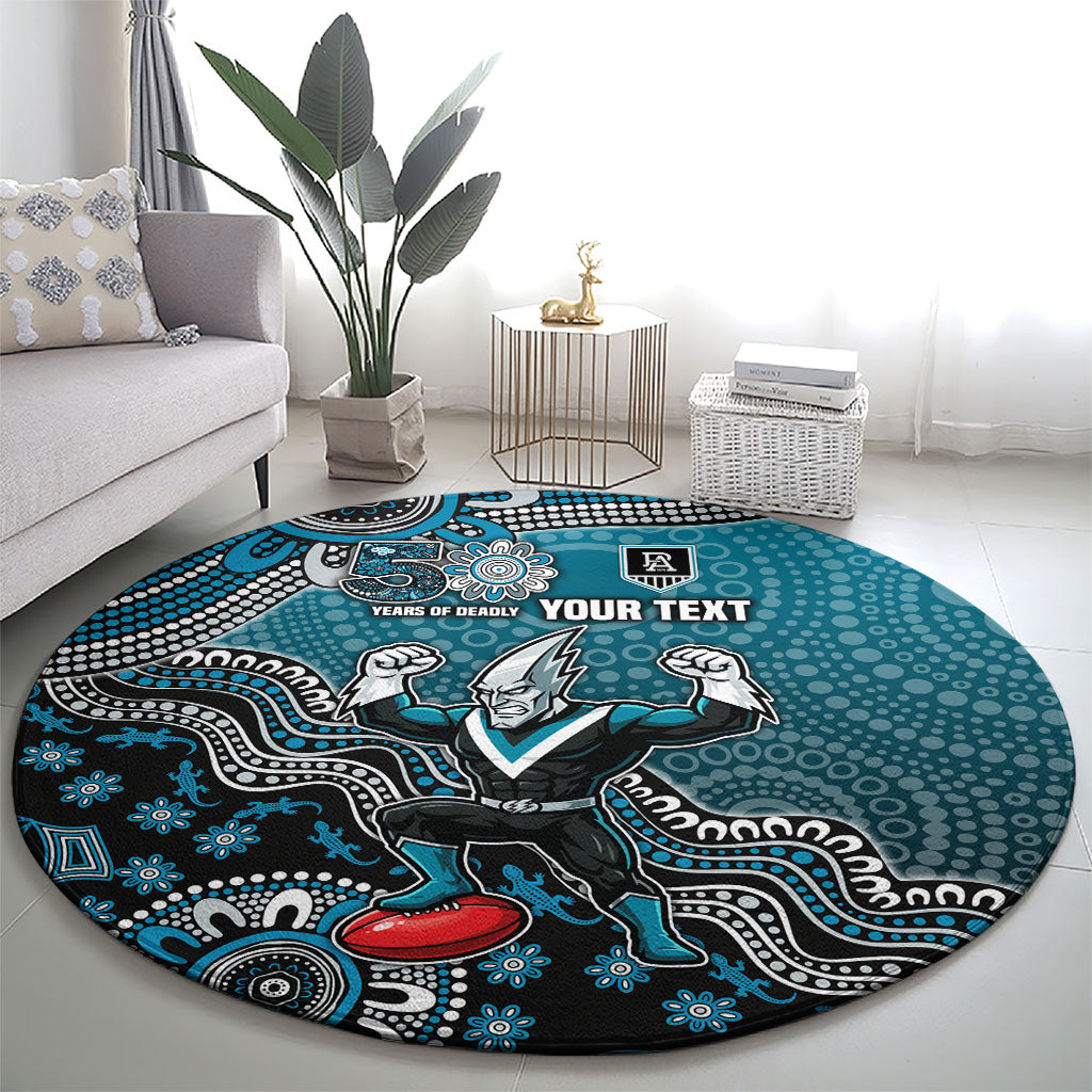 Personalized Port Adelaide Power Mascot Round Carpet Aboriginal Dot Art Style Vibrant Indigenous Pattern Design
