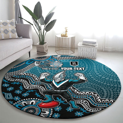 Personalized Port Adelaide Power Mascot Round Carpet Aboriginal Dot Art Style Vibrant Indigenous Pattern Design