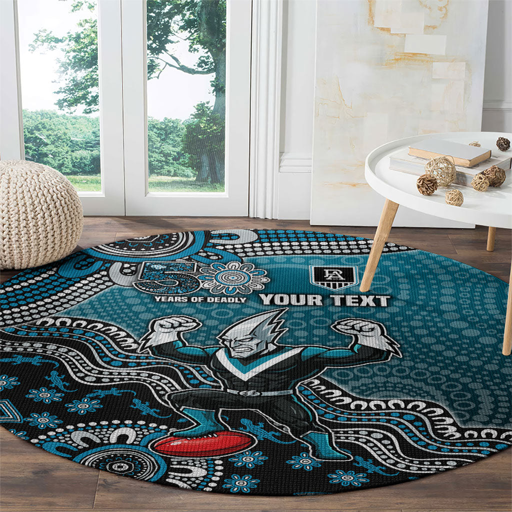 Personalized Port Adelaide Power Mascot Round Carpet Aboriginal Dot Art Style Vibrant Indigenous Pattern Design