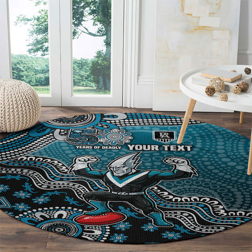 Personalized Port Adelaide Power Mascot Round Carpet Aboriginal Dot Art Style Vibrant Indigenous Pattern Design