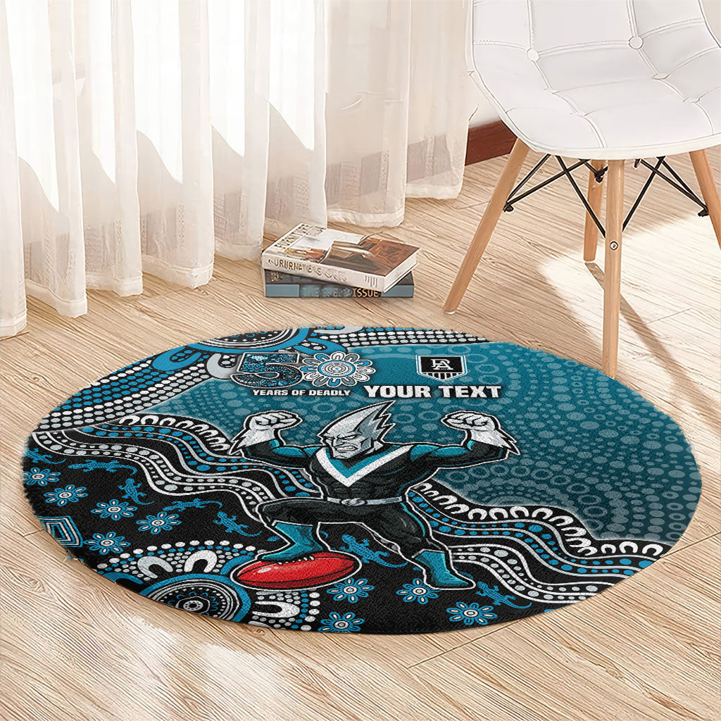 Personalized Port Adelaide Power Mascot Round Carpet Aboriginal Dot Art Style Vibrant Indigenous Pattern Design