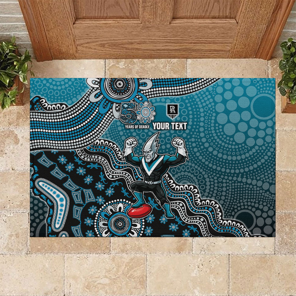 Personalized Port Adelaide Power Mascot Rubber Doormat Aboriginal Dot Art Style Vibrant Indigenous Pattern Design