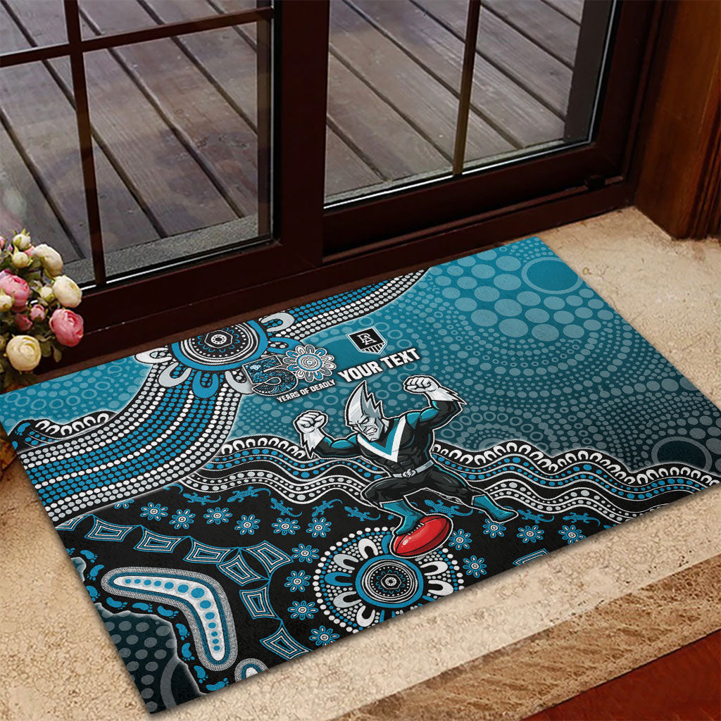 Personalized Port Adelaide Power Mascot Rubber Doormat Aboriginal Dot Art Style Vibrant Indigenous Pattern Design