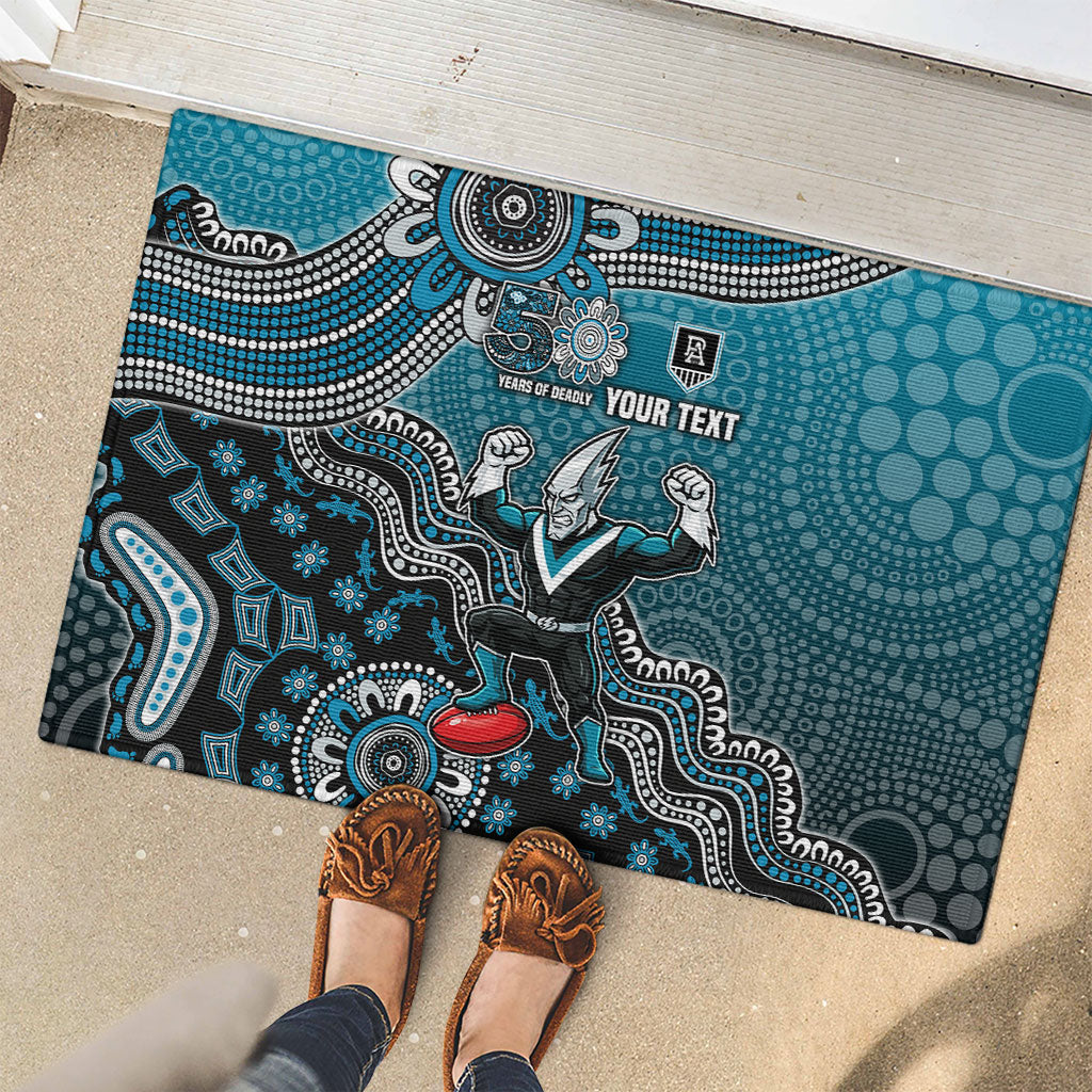 Personalized Port Adelaide Power Mascot Rubber Doormat Aboriginal Dot Art Style Vibrant Indigenous Pattern Design