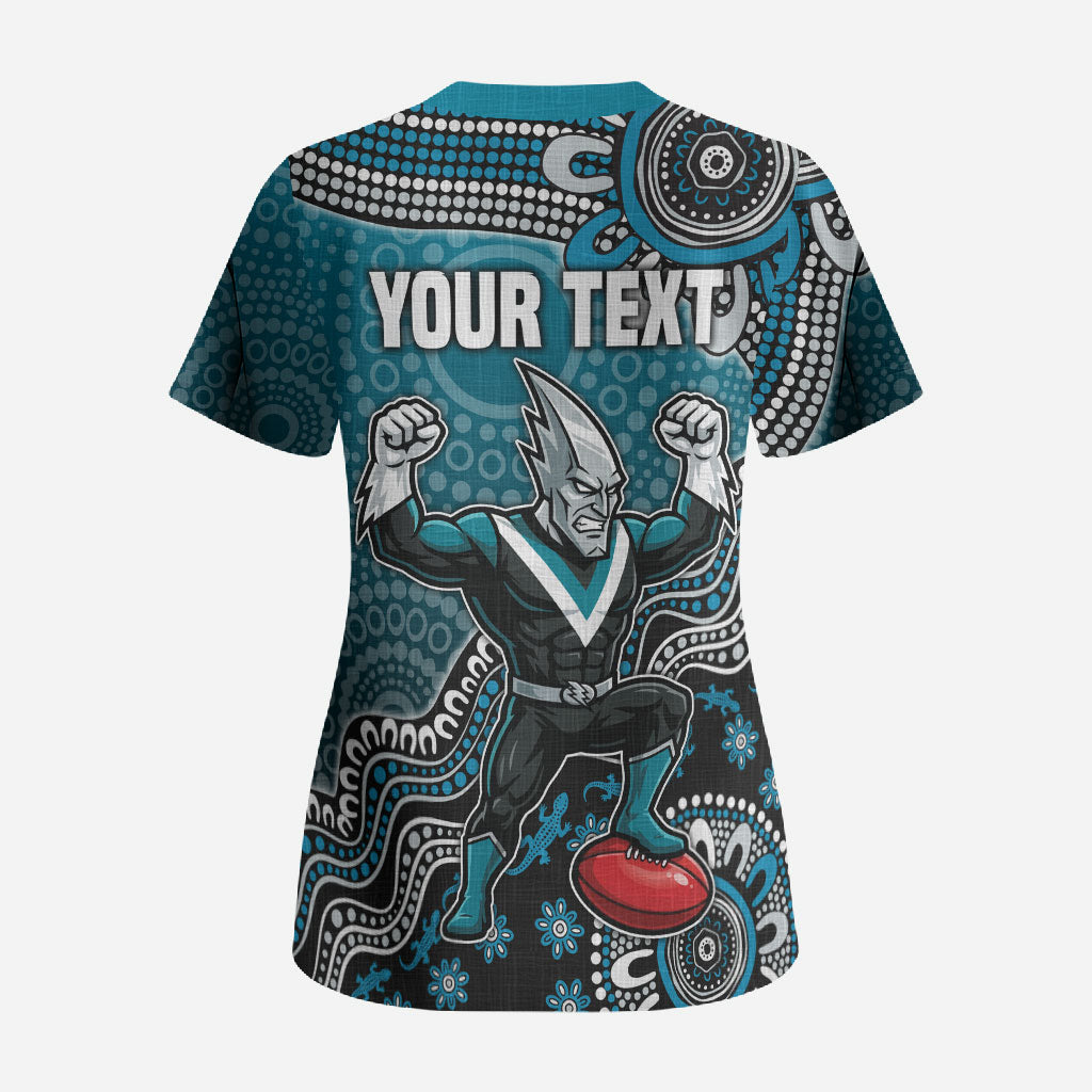 Personalized Port Adelaide Power Mascot Scrub Top Aboriginal Dot Art Style Vibrant Indigenous Pattern Design