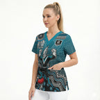 Personalized Port Adelaide Power Mascot Scrub Top Aboriginal Dot Art Style Vibrant Indigenous Pattern Design