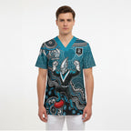 Personalized Port Adelaide Power Mascot Scrub Top Aboriginal Dot Art Style Vibrant Indigenous Pattern Design