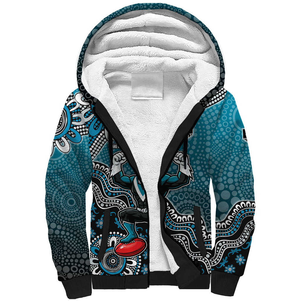 Personalized Port Adelaide Power Mascot Sherpa Hoodie Aboriginal Dot Art Style Vibrant Indigenous Pattern Design