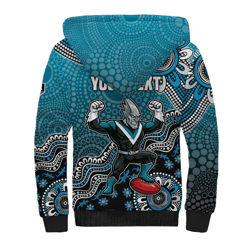 Personalized Port Adelaide Power Mascot Sherpa Hoodie Aboriginal Dot Art Style Vibrant Indigenous Pattern Design