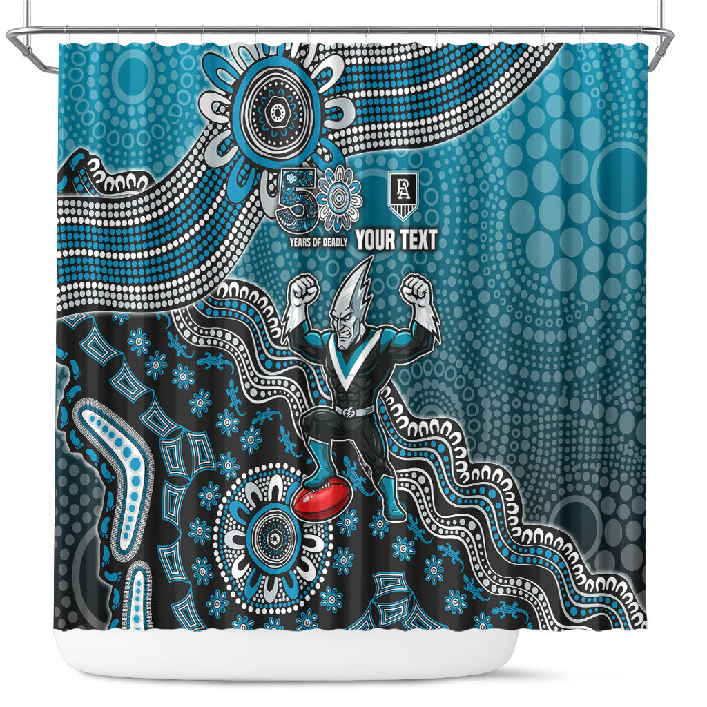 Personalized Port Adelaide Power Mascot Shower Curtain Aboriginal Dot Art Style Vibrant Indigenous Pattern Design