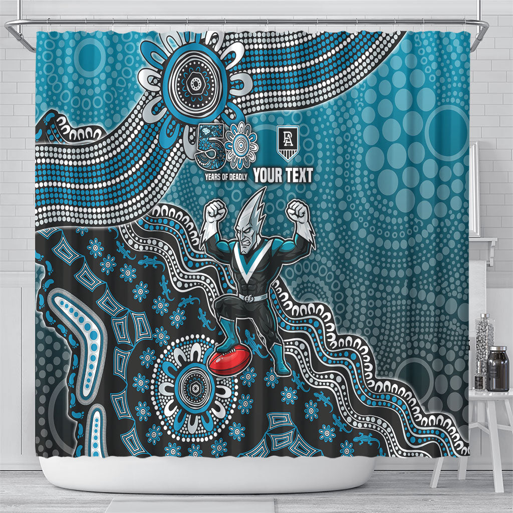 Personalized Port Adelaide Power Mascot Shower Curtain Aboriginal Dot Art Style Vibrant Indigenous Pattern Design