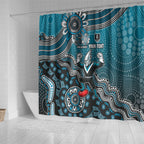 Personalized Port Adelaide Power Mascot Shower Curtain Aboriginal Dot Art Style Vibrant Indigenous Pattern Design