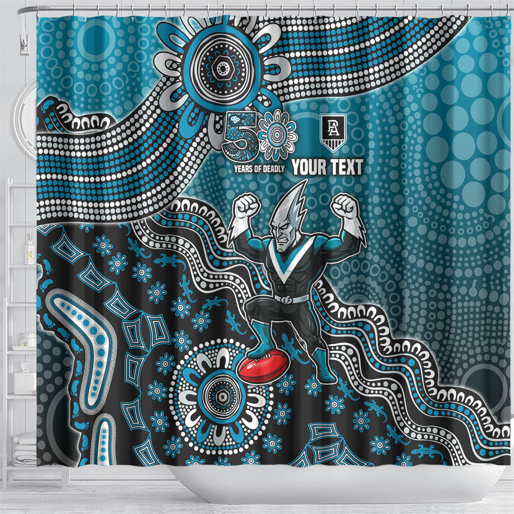Personalized Port Adelaide Power Mascot Shower Curtain Aboriginal Dot Art Style Vibrant Indigenous Pattern Design