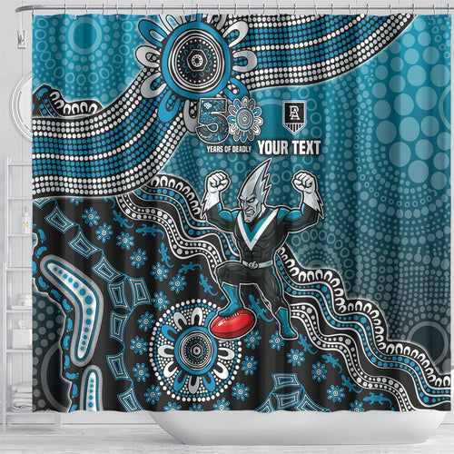 Personalized Port Adelaide Power Mascot Shower Curtain Aboriginal Dot Art Style Vibrant Indigenous Pattern Design