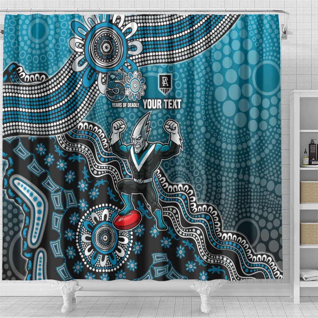 Personalized Port Adelaide Power Mascot Shower Curtain Aboriginal Dot Art Style Vibrant Indigenous Pattern Design