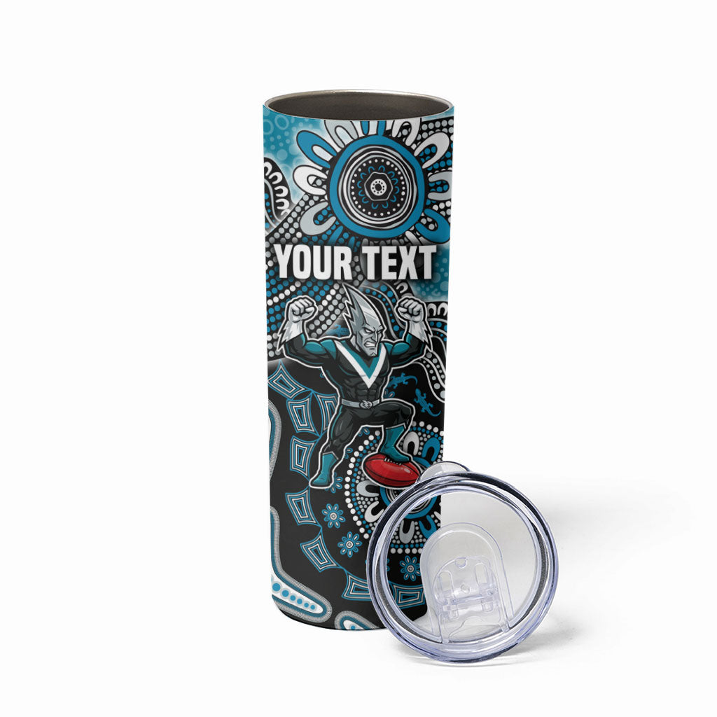 Personalized Port Adelaide Power Mascot Skinny Tumbler Aboriginal Dot Art Style Vibrant Indigenous Pattern Design
