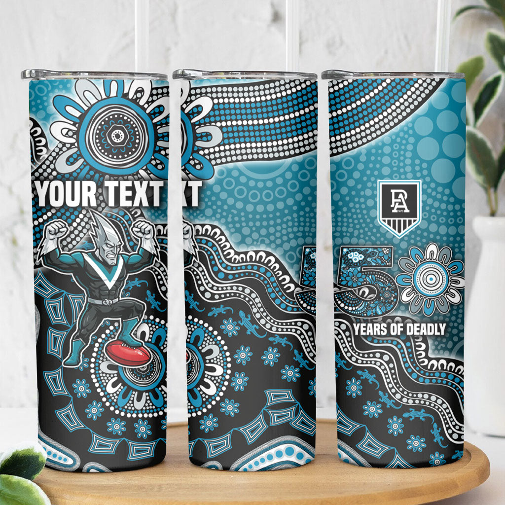 Personalized Port Adelaide Power Mascot Skinny Tumbler Aboriginal Dot Art Style Vibrant Indigenous Pattern Design