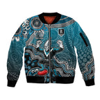 Personalized Port Adelaide Power Mascot Sleeve Zip Bomber Jacket Aboriginal Dot Art Style Vibrant Indigenous Pattern Design