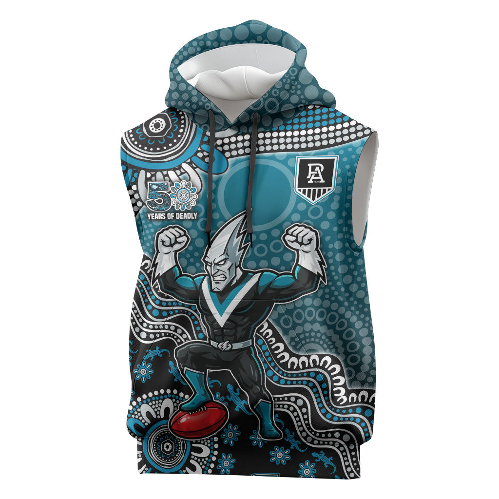 Personalized Port Adelaide Power Mascot Sleeveless Hoodie Aboriginal Dot Art Style Vibrant Indigenous Pattern Design