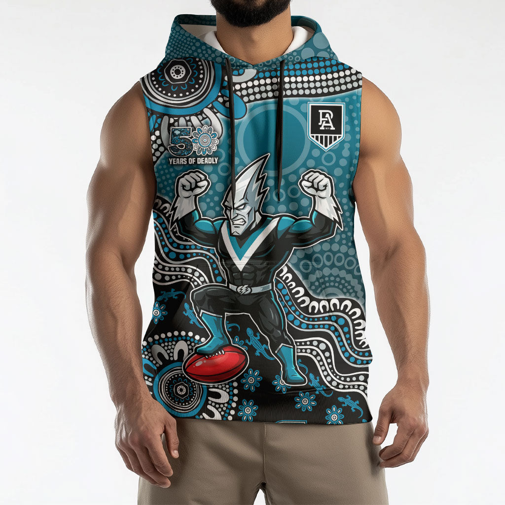 Personalized Port Adelaide Power Mascot Sleeveless Hoodie Aboriginal Dot Art Style Vibrant Indigenous Pattern Design