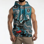 Personalized Port Adelaide Power Mascot Sleeveless Hoodie Aboriginal Dot Art Style Vibrant Indigenous Pattern Design