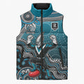 Personalized Port Adelaide Power Mascot Sleeveless Puffer Jacket Aboriginal Dot Art Style Vibrant Indigenous Pattern Design